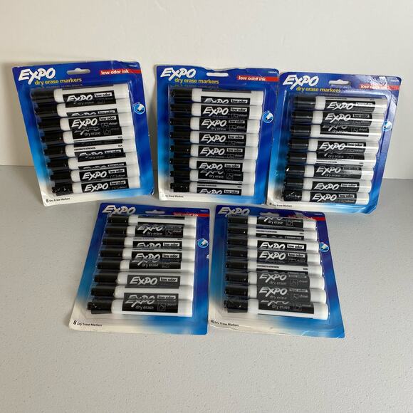Expo Dry Erase Markers Black 8 Count LOT OF 5 NEW Teacher Office School 40 Total - Picture 1 of 4